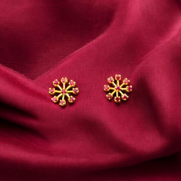 Gold Ear Stud With Ruby Stone