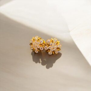 Gold ear stud with White stone